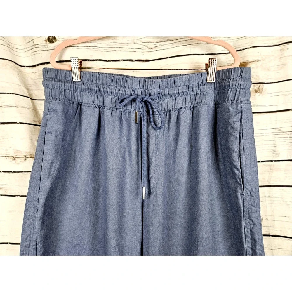 Quince 100% European Linen Pants XL Blue Wide Leg Pull On High Rise Coastal